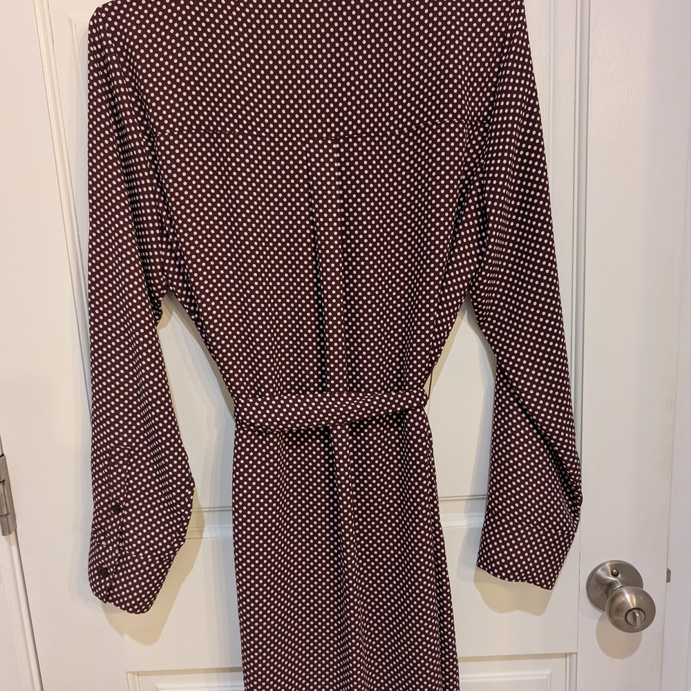 Express Burgundy Polka Dot Long Sleeve Dress - Picture 3 of 4
